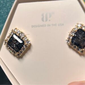 Bomb Party Earrings Sparkling Black Ice Crystal on Gold Plating